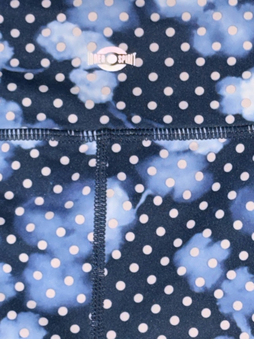 Navy Blue Cloud/Floral & Polka Dot Performance Leggings — #142 - Picture 5 of 8